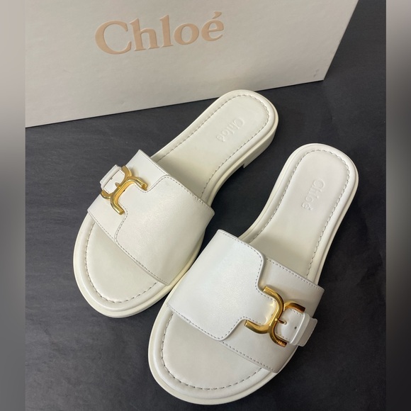 Chloe Shoes - Chloe Marcie Slides in Eggshell size 35